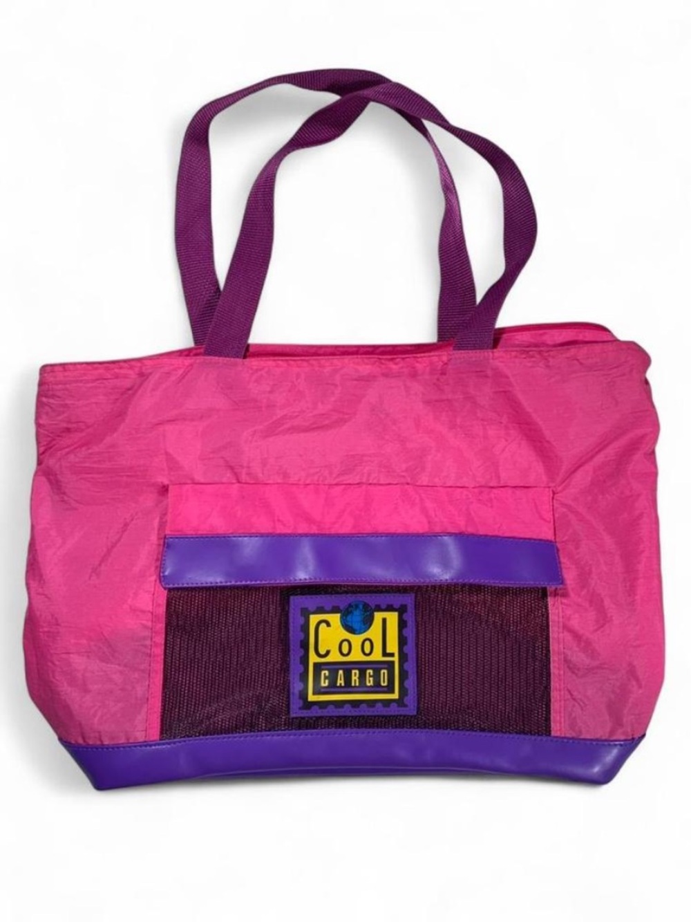 Vintage 90s Cool Cargo Pink & Purple Tote Bag Gym Bag Mesh Front Pocket